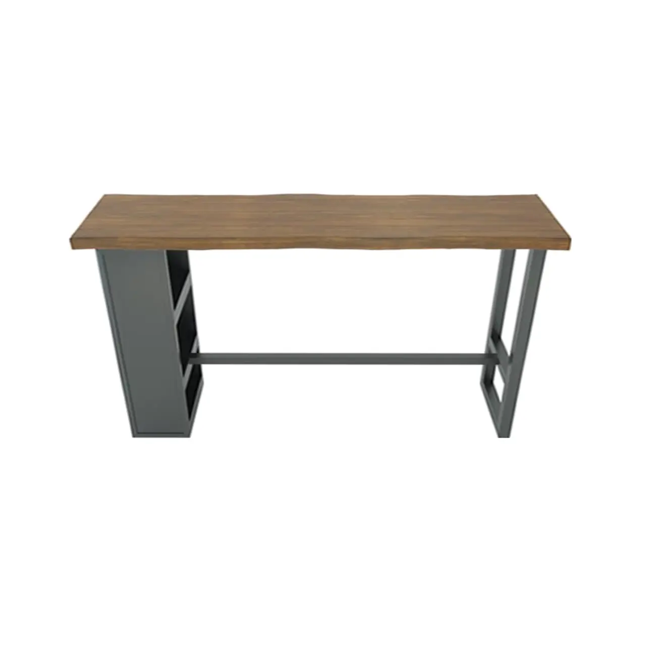 Industrial Brown Wooden Bar Height Table Metal Base with Shelves Image - 11 | homeyfad