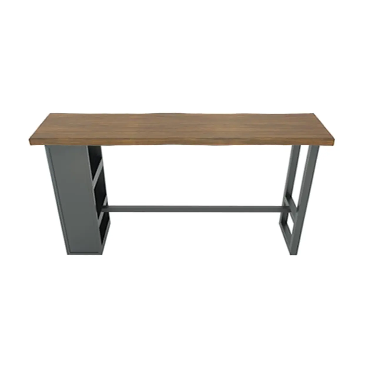 Industrial Brown Wooden Bar Height Table Metal Base with Shelves Image - 13 | homeyfad