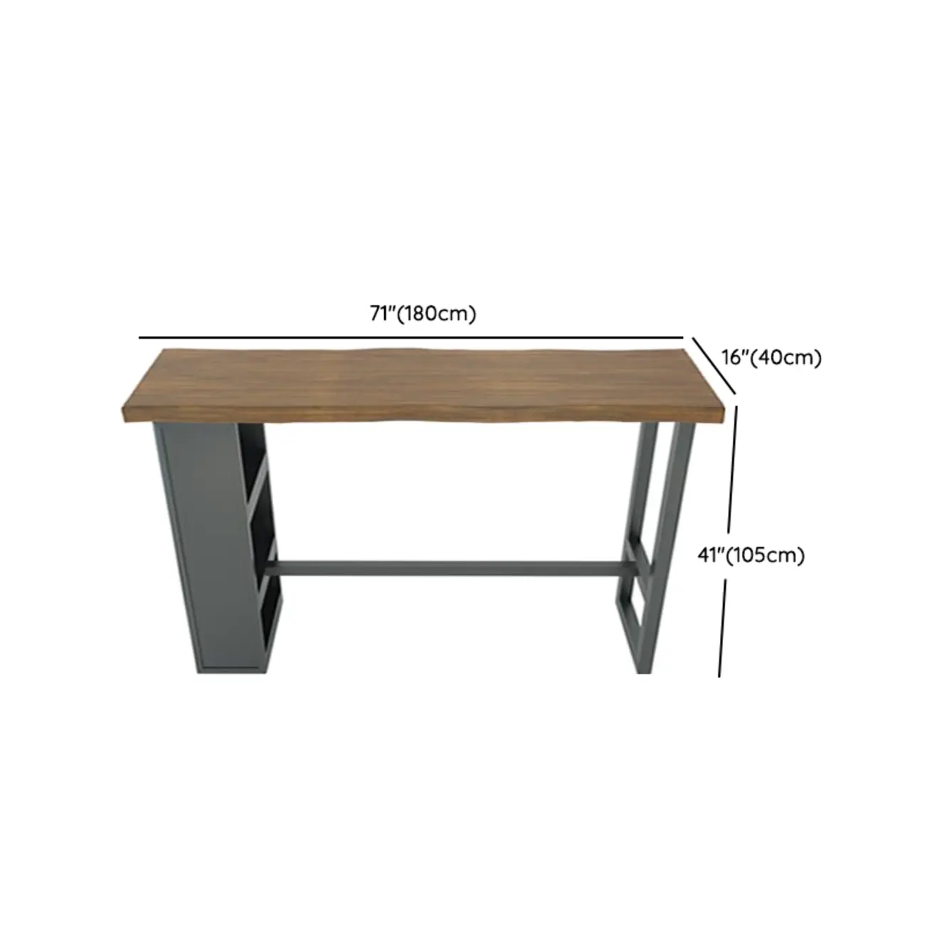Industrial Brown Wooden Bar Height Table Metal Base with Shelves Image - 17 | homeyfad