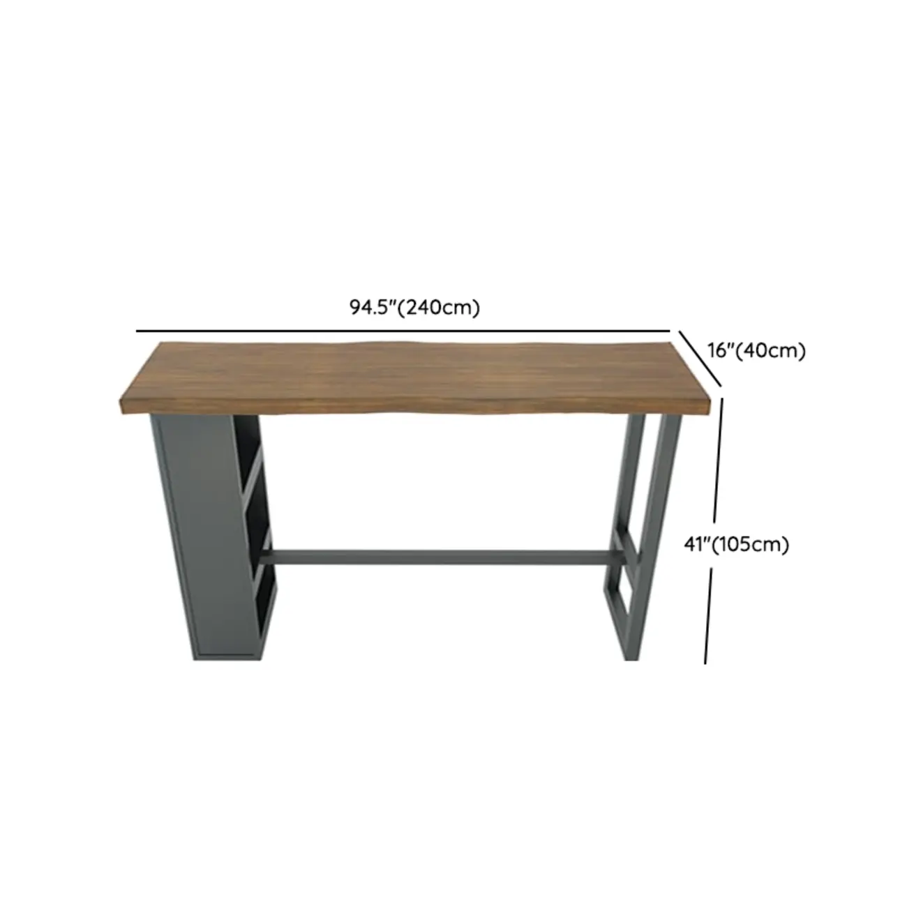 Industrial Brown Wooden Bar Height Table Metal Base with Shelves Image - 20 | homeyfad