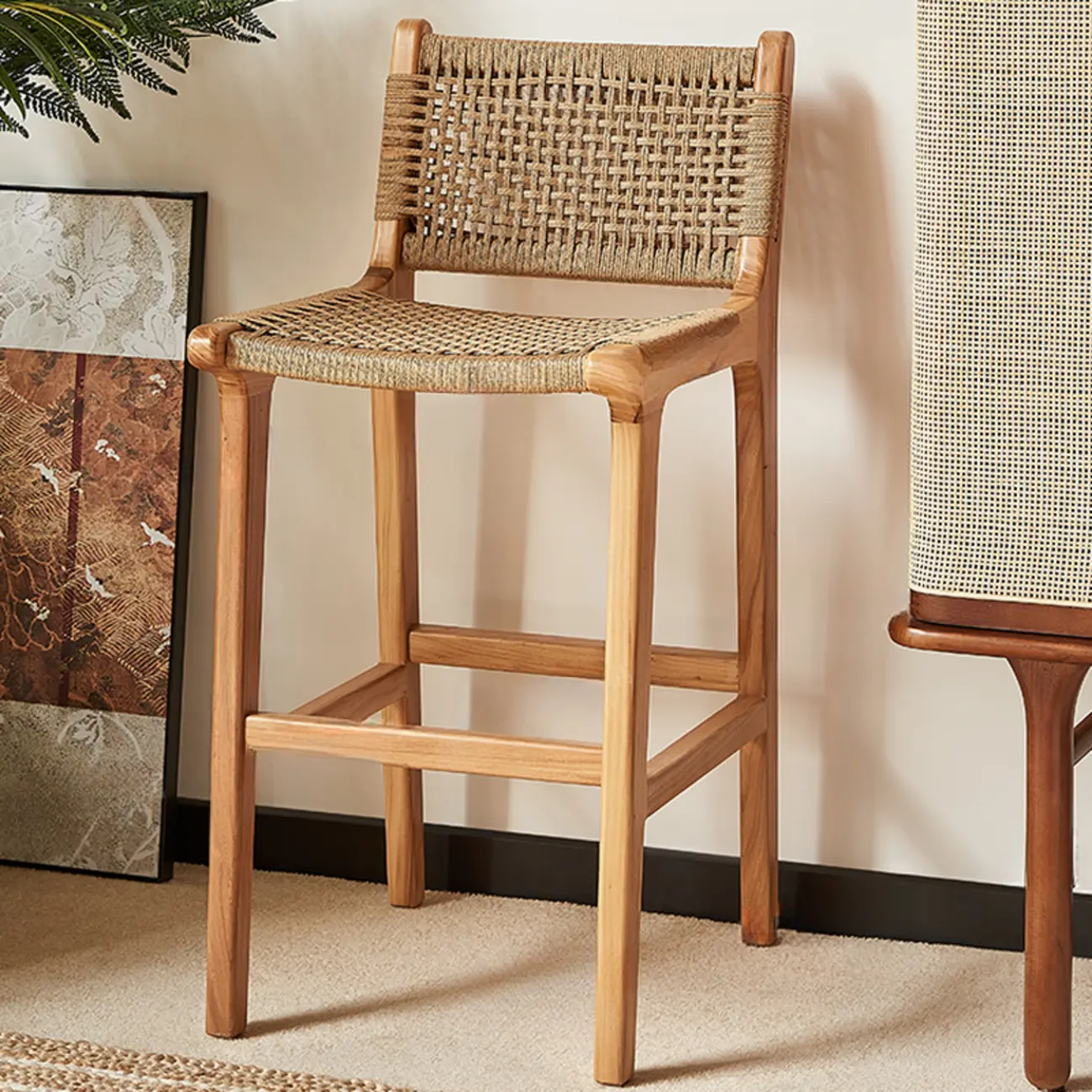 Scandinavian Wooden Ratten Bar Stool | homeyfad