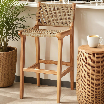 Scandinavian Wooden Ratten Bar Stool