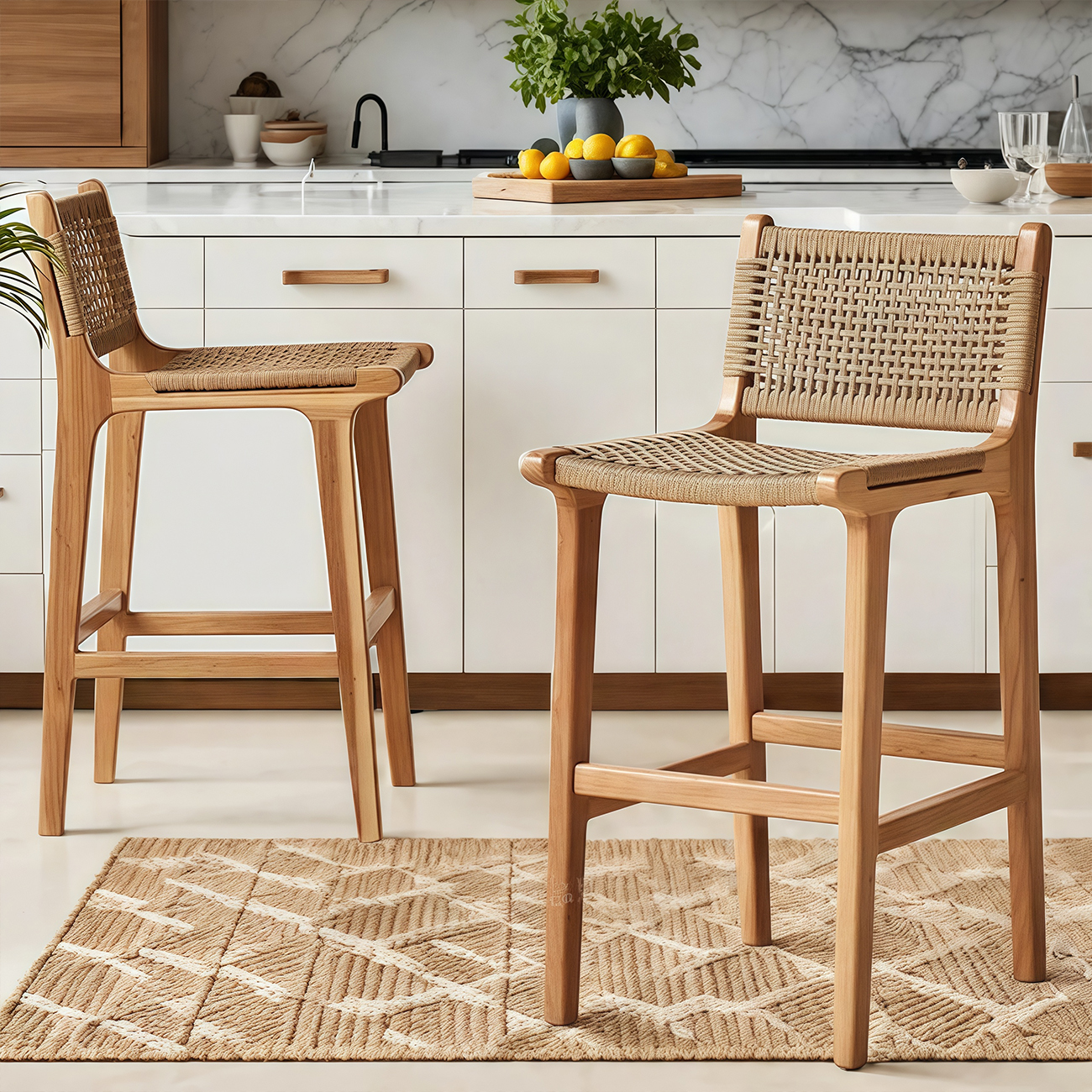 Scandinavian Wooden Ratten Bar Stool | homeyfad