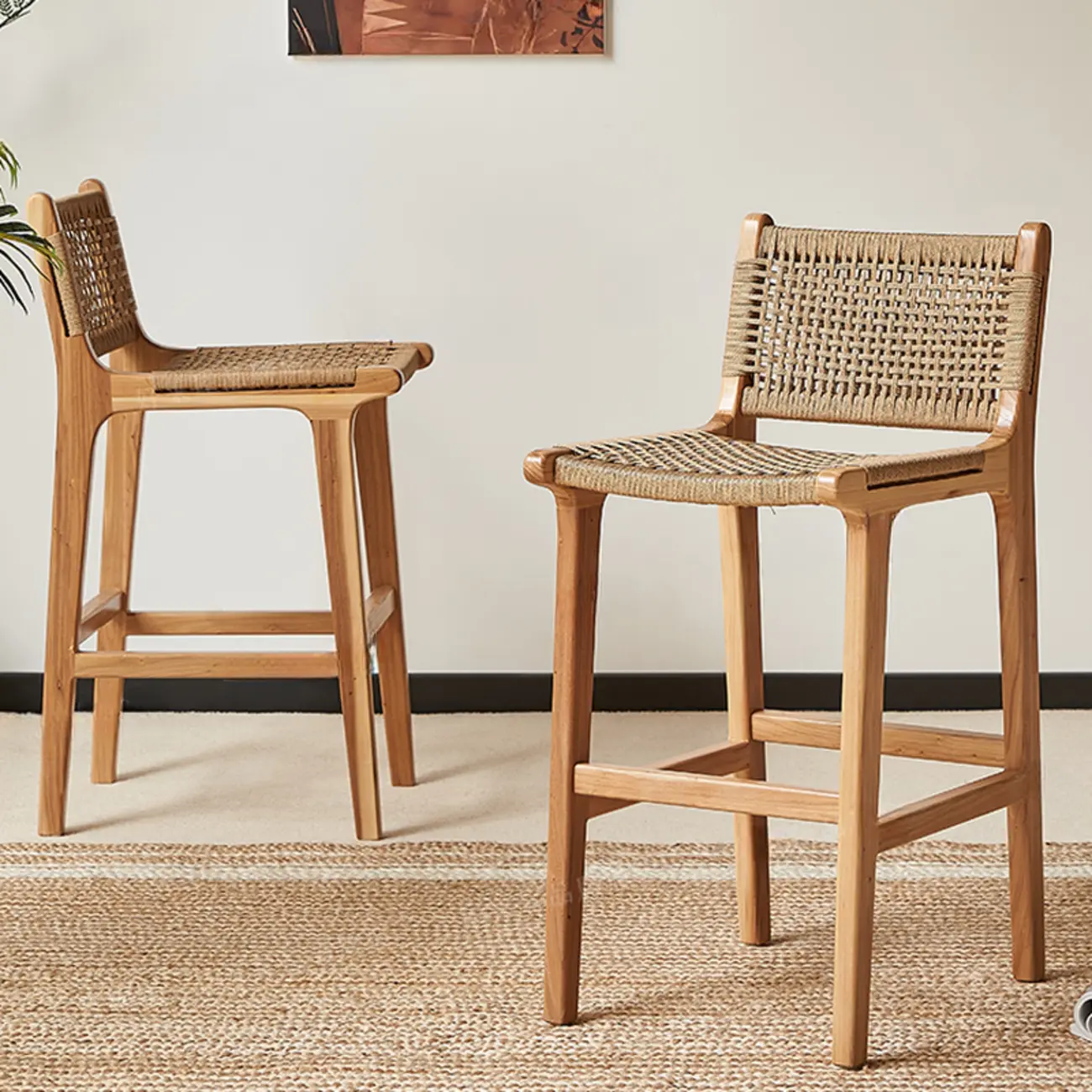 Scandinavian Wooden Ratten Bar Stool | homeyfad