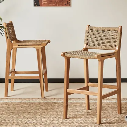 Scandinavian Wooden Ratten Bar Stool