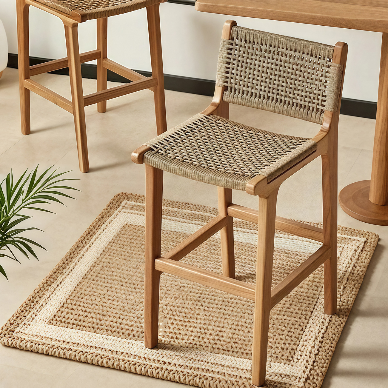 Scandinavian Wooden Ratten Bar Stool | homeyfad