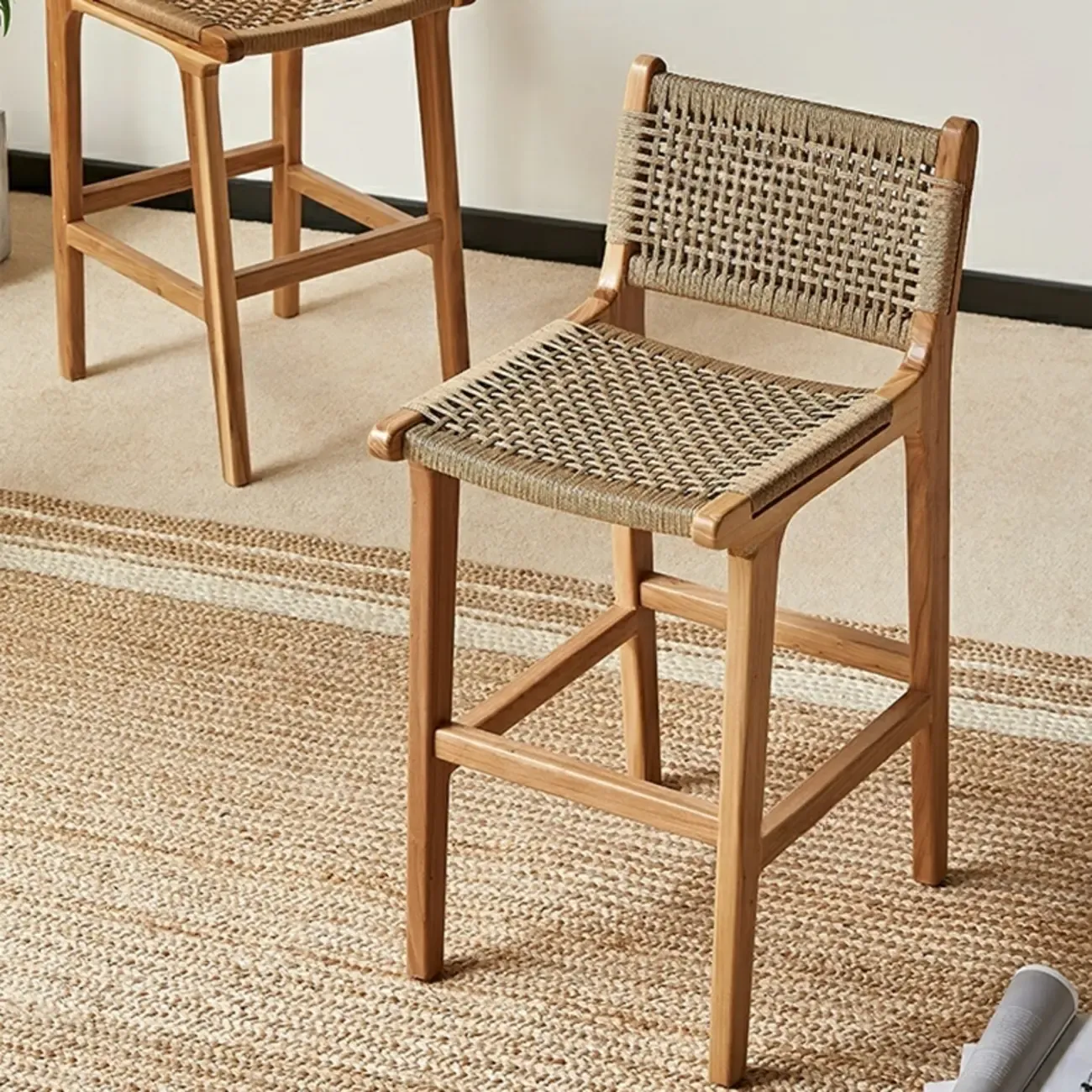 Scandinavian Wooden Ratten Bar Stool