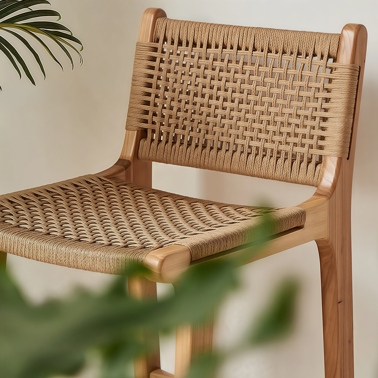 Scandinavian Wooden Ratten Bar Stool | homeyfad