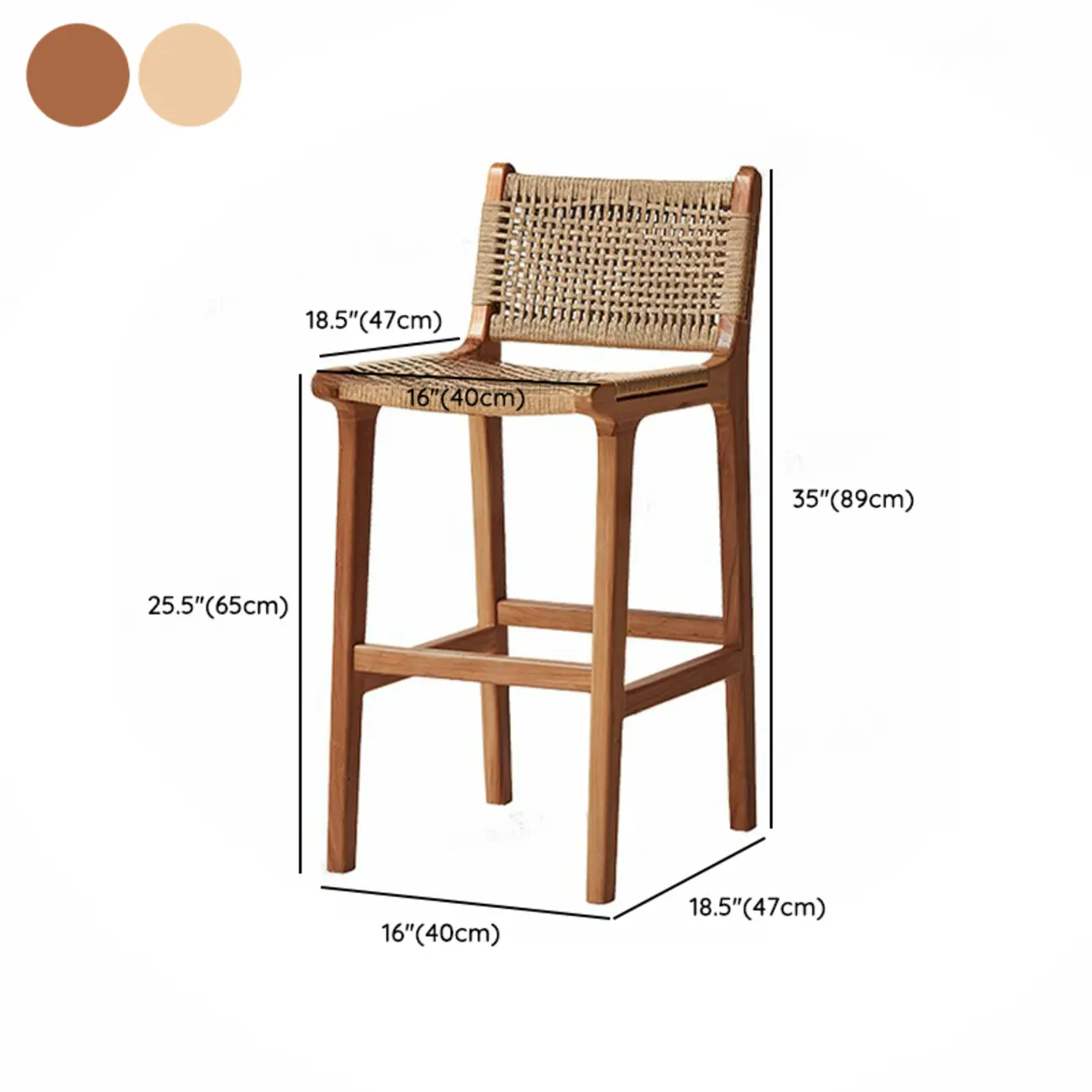 Scandinavian Wooden Ratten Bar Stool #size