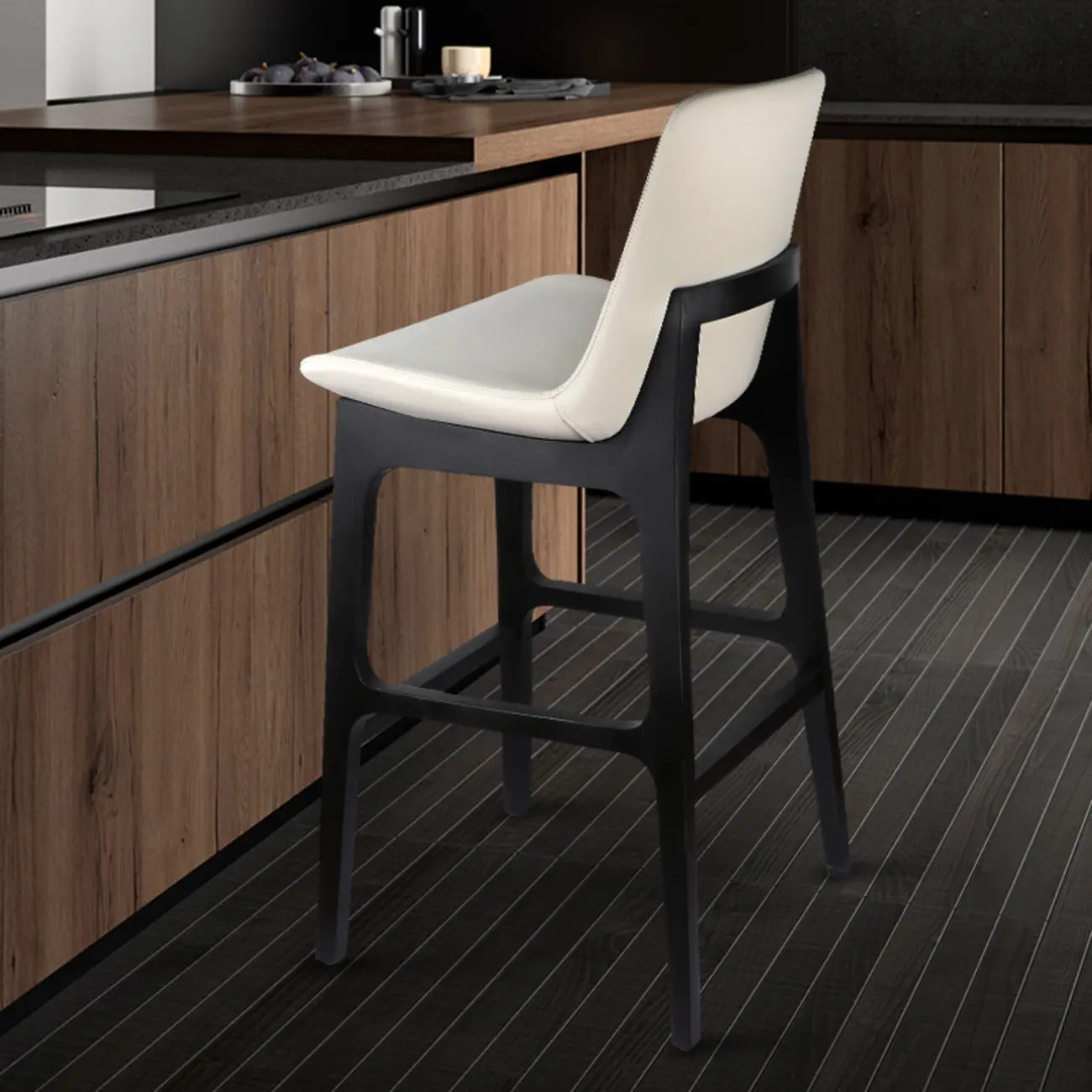 Ergonomic Bistro Square Ash Wood Leather Bar Stool Image - 3 | homeyfad