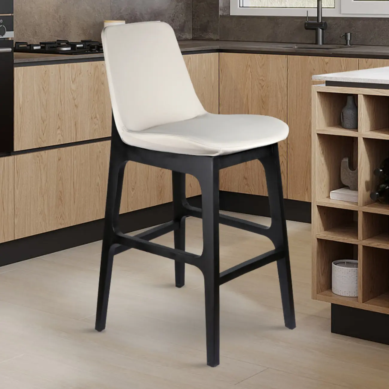 Ergonomic Bistro Square Ash Wood Leather Bar Stool Image - 4 | homeyfad