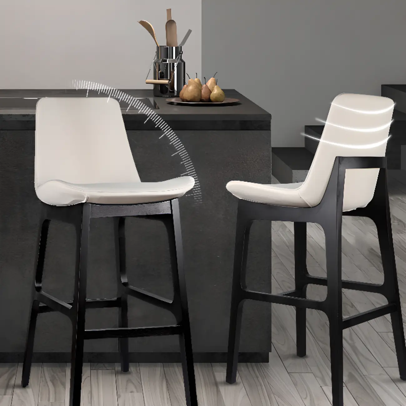 Ergonomic Bistro Square Ash Wood Leather Bar Stool Image - 6 | homeyfad