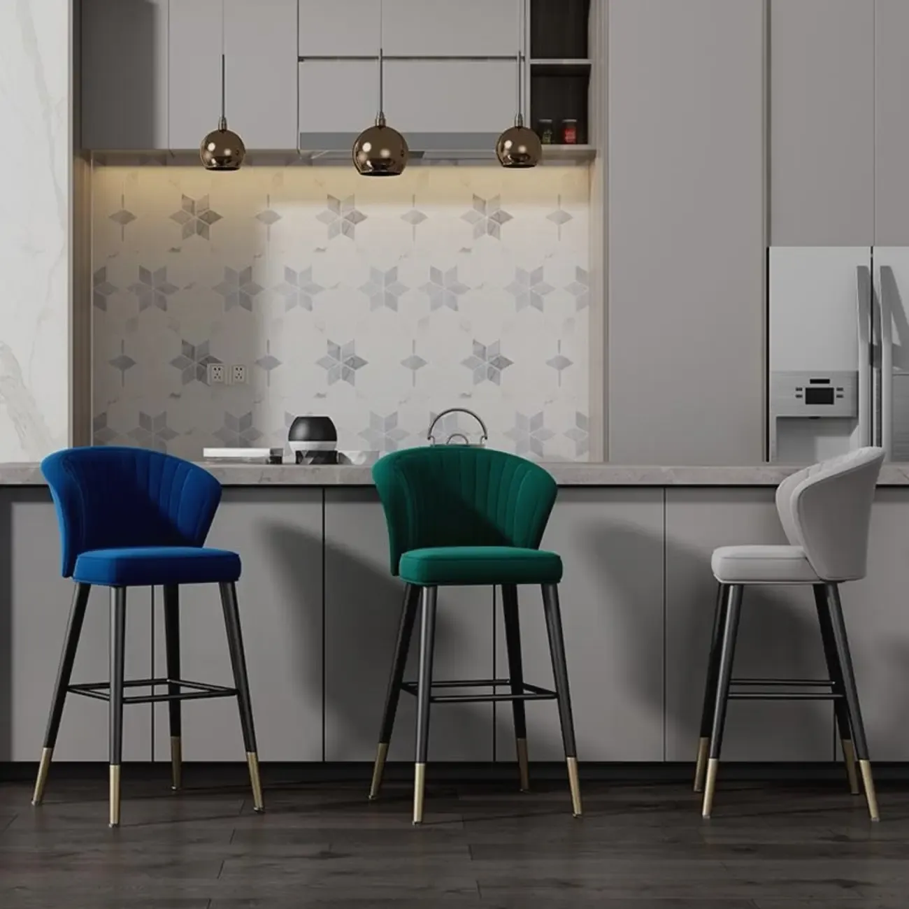 Glam Metal Curved Back Cushioned Bar Stool