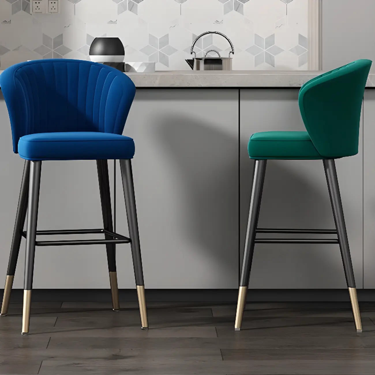 Glam Metal Curved Back Cushioned Bar Stool | homeyfad