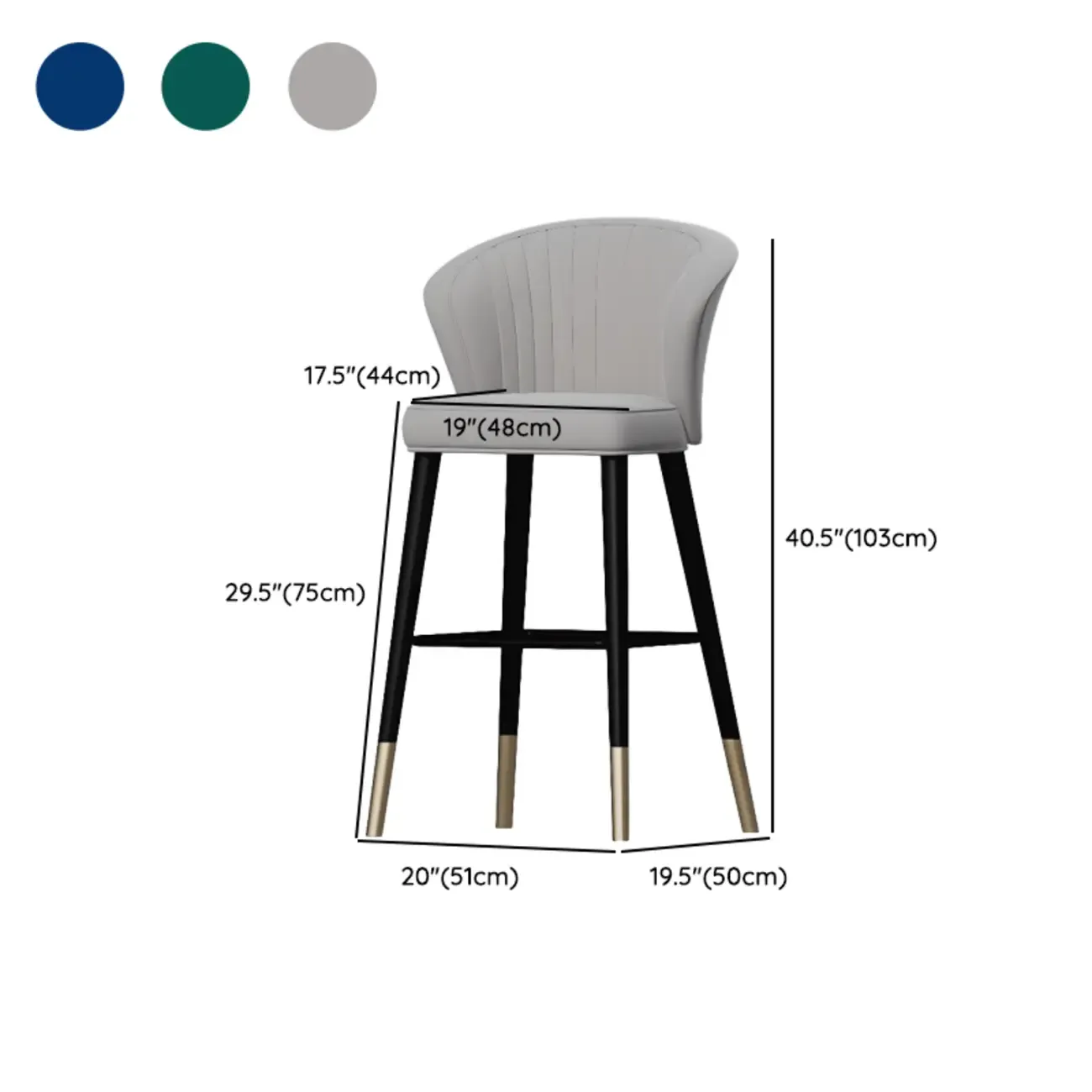 Glam Metal Curved Back Cushioned Bar Stool