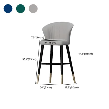Glam Metal Curved Back Cushioned Bar Stool