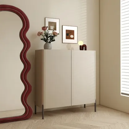 Coffee Solid Wood Shoe Cabinet with Adjustable Shelves Image - 1