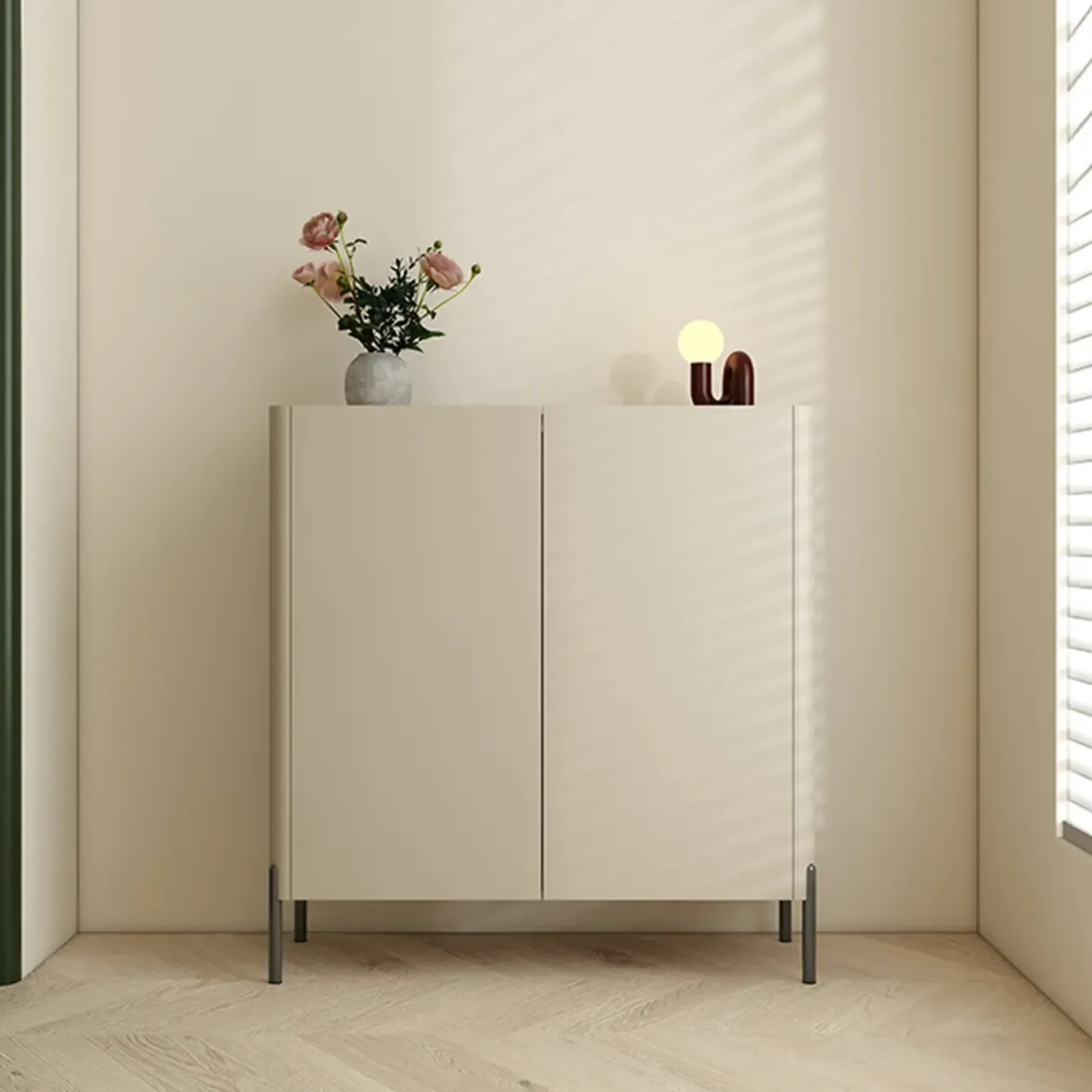 Coffee Solid Wood Shoe Cabinet with Adjustable Shelves Image - 5