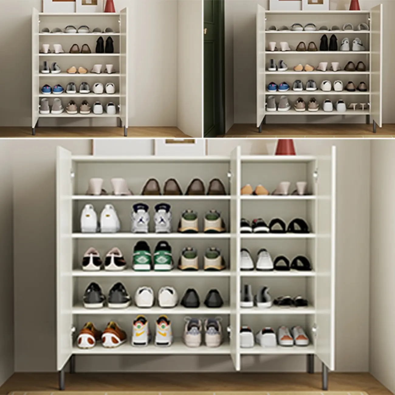 Coffee Solid Wood Shoe Cabinet with Adjustable Shelves Image - 2 | homeyfad