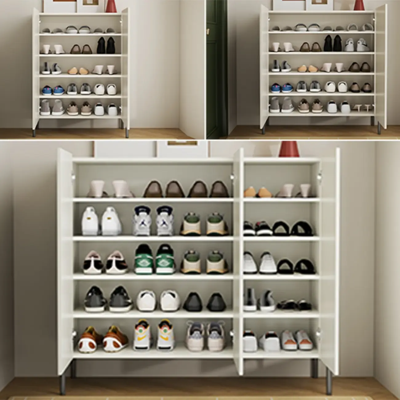Coffee Solid Wood Shoe Cabinet with Adjustable Shelves Image - 2