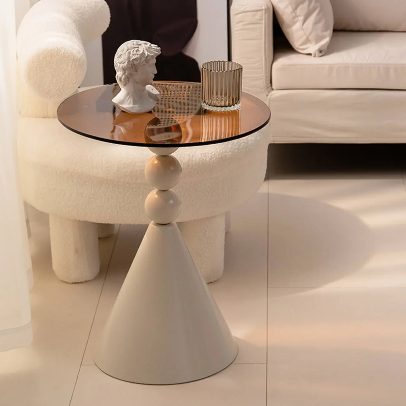Elegant Glass Round End Table with Iron Pedestal Base Image - 1 | homeyfad