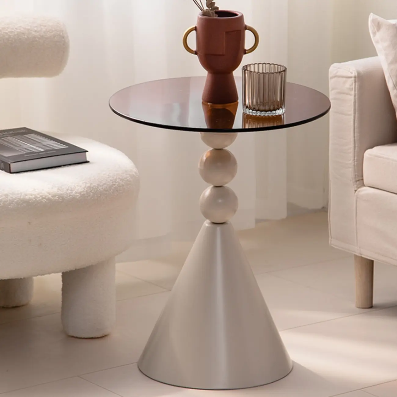 Elegant Glass Round End Table with Iron Pedestal Base Image - 2 | homeyfad