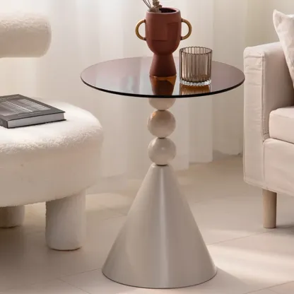 Elegant Glass Round End Table with Iron Pedestal Base Image - 2