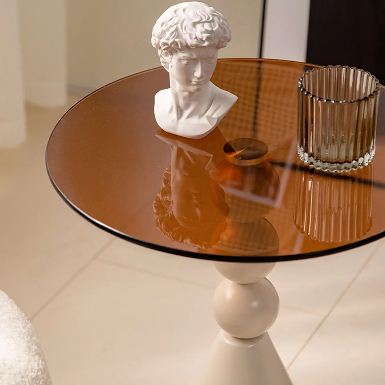 Elegant Glass Round End Table with Iron Pedestal Base Image - 3 | homeyfad