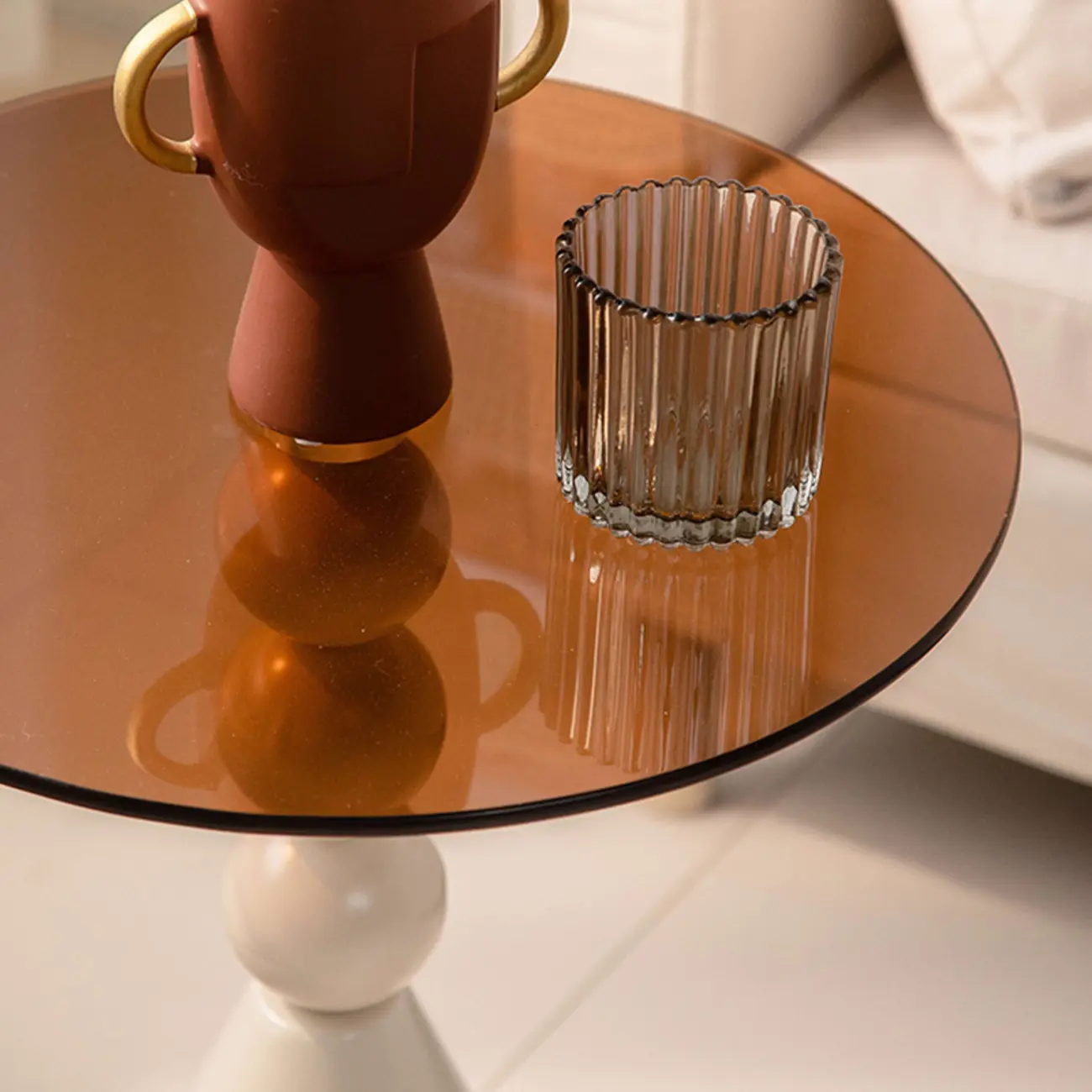 Elegant Glass Round End Table with Iron Pedestal Base Image - 6 | homeyfad