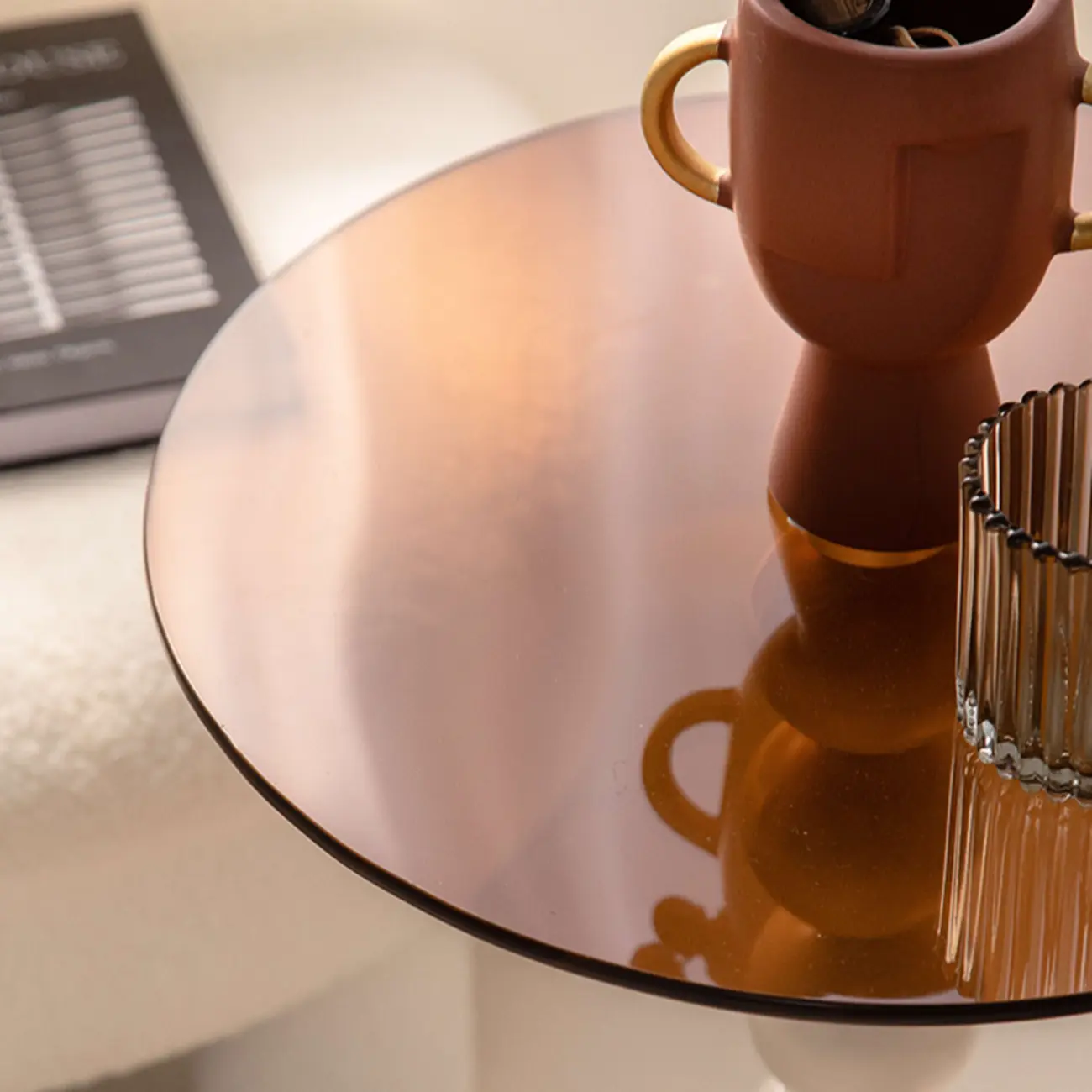 Elegant Glass Round End Table with Iron Pedestal Base Image - 7 | homeyfad