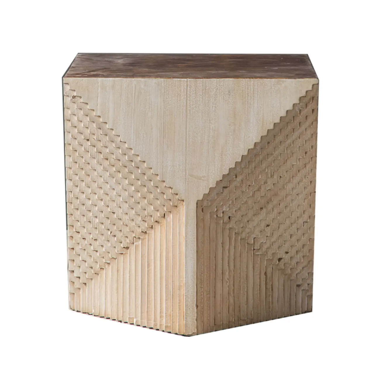 Rustic Natural Finish Wood Block Side Table for Living Room Image - 2 | homeyfad