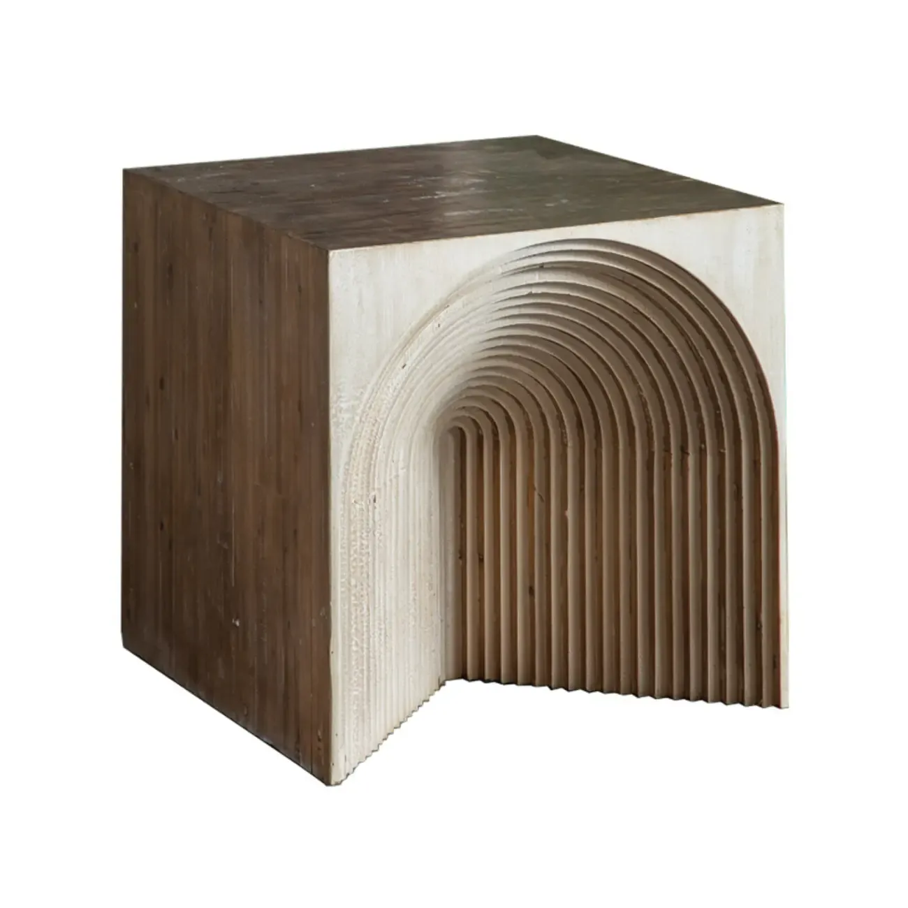 Rustic Natural Finish Wood Block Side Table for Living Room Image - 3