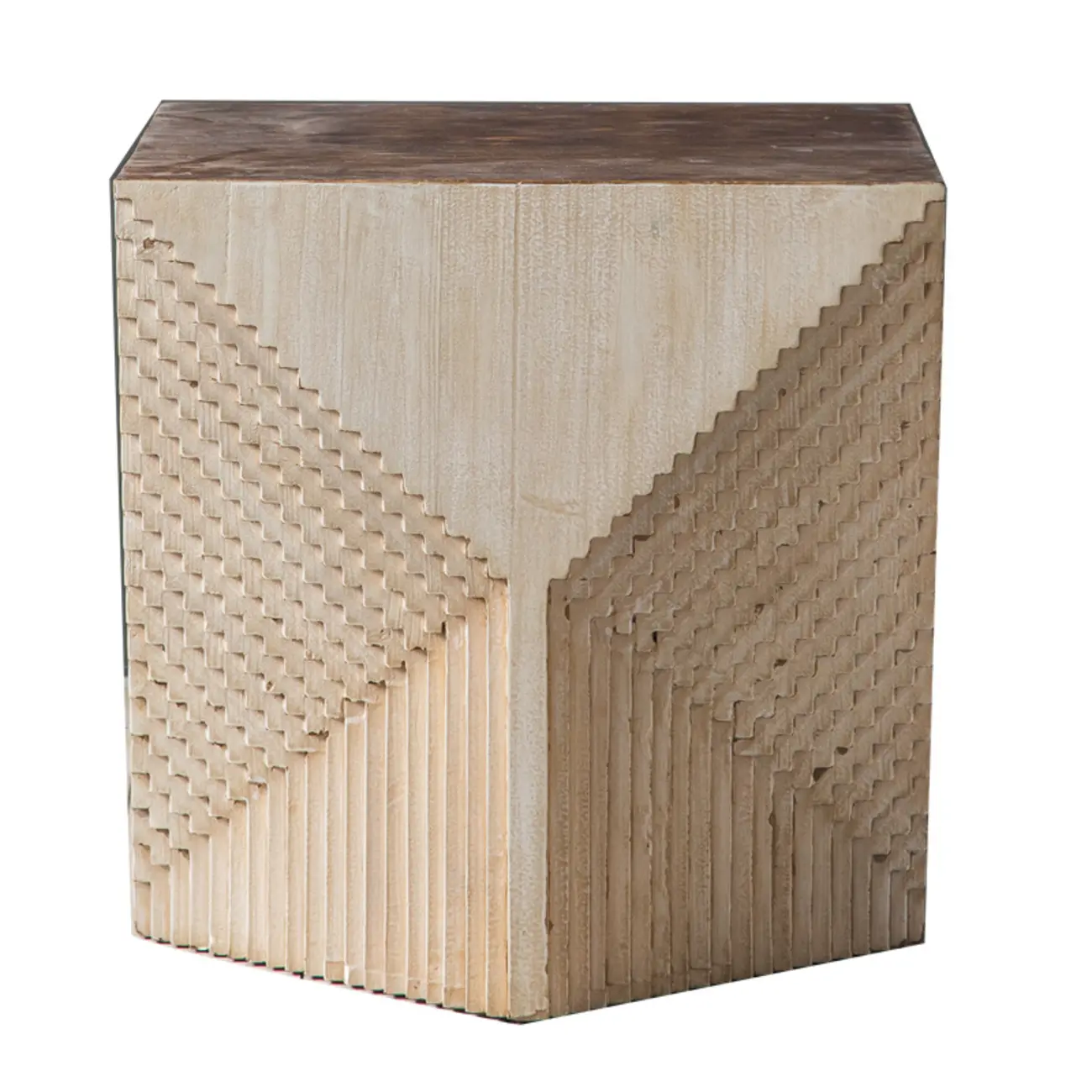 Rustic Natural Finish Wood Block Side Table for Living Room Image - 7 | homeyfad