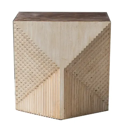 Rustic Natural Finish Wood Block Side Table for Living Room Image - 7
