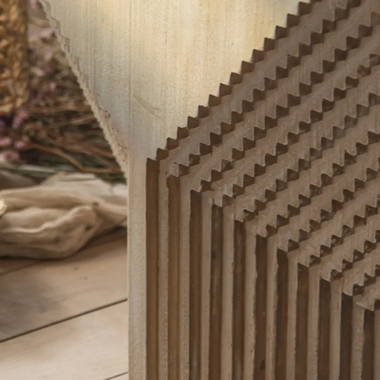 Rustic Natural Finish Wood Block Side Table for Living Room Image - 9