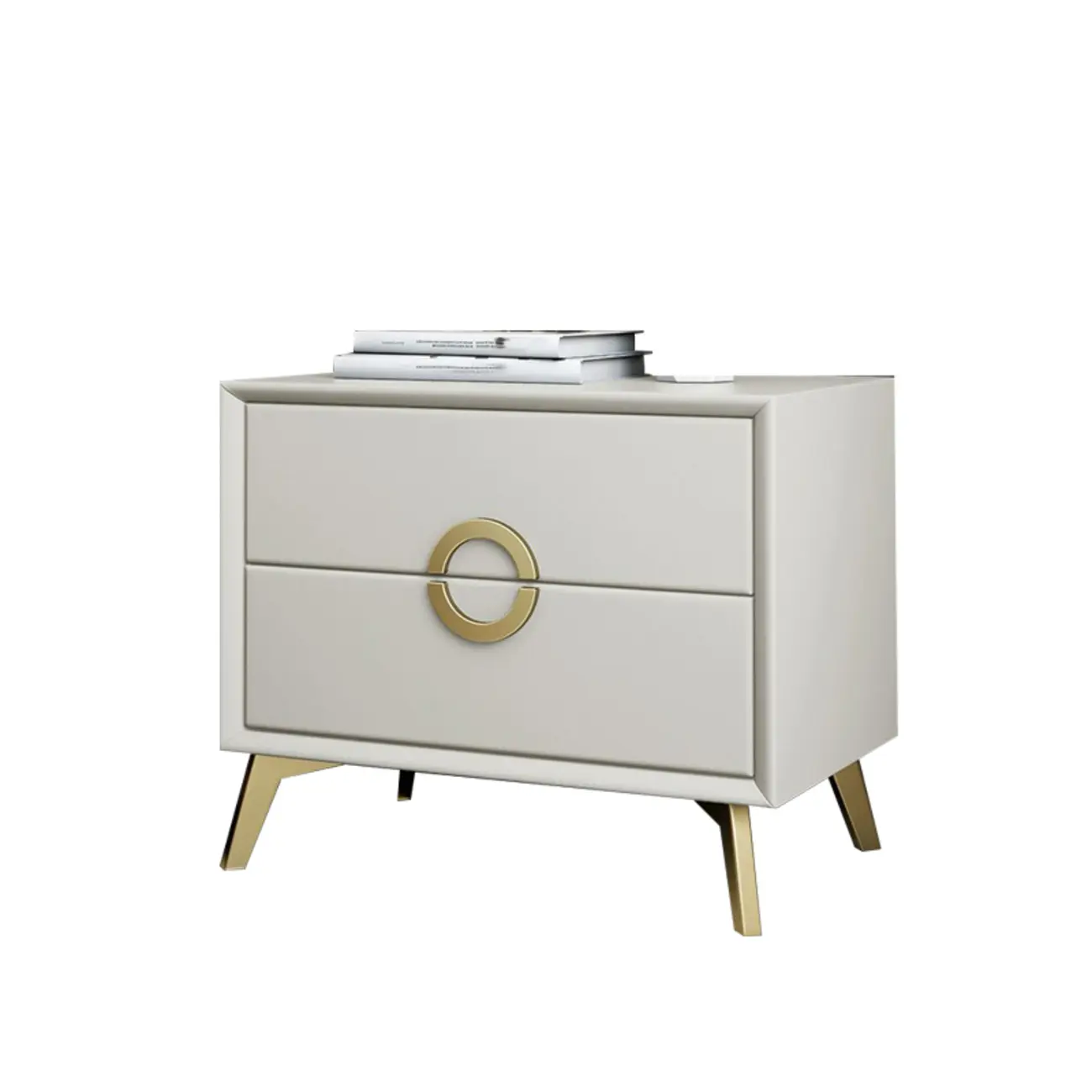 Chic Khaki Leather Gold Accents 2-Drawer Nightstand Image - 9 | homeyfad