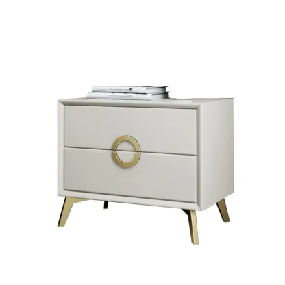 Chic Khaki Leather Gold Accents 2-Drawer Nightstand Image - 9