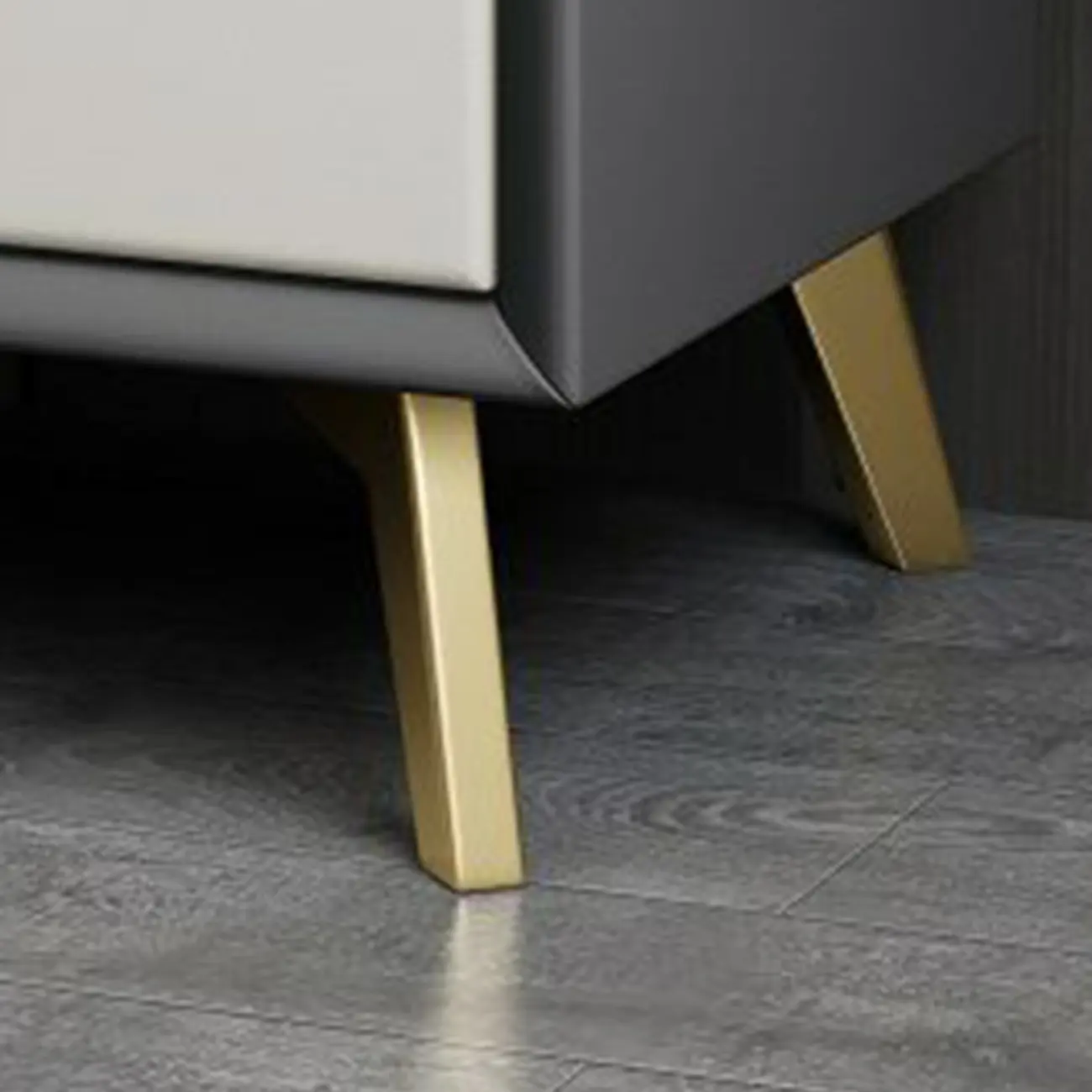 Chic Khaki Leather Gold Accents 2-Drawer Nightstand Image - 11 | homeyfad