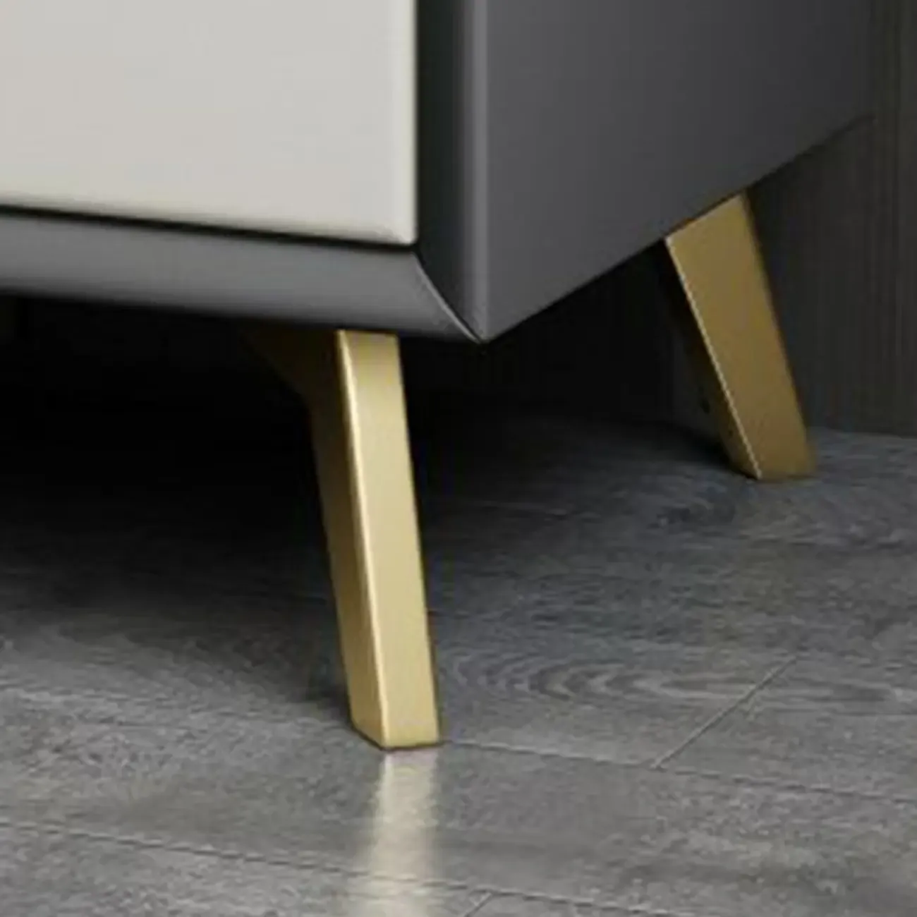 Chic Khaki Leather Gold Accents 2-Drawer Nightstand Image - 11