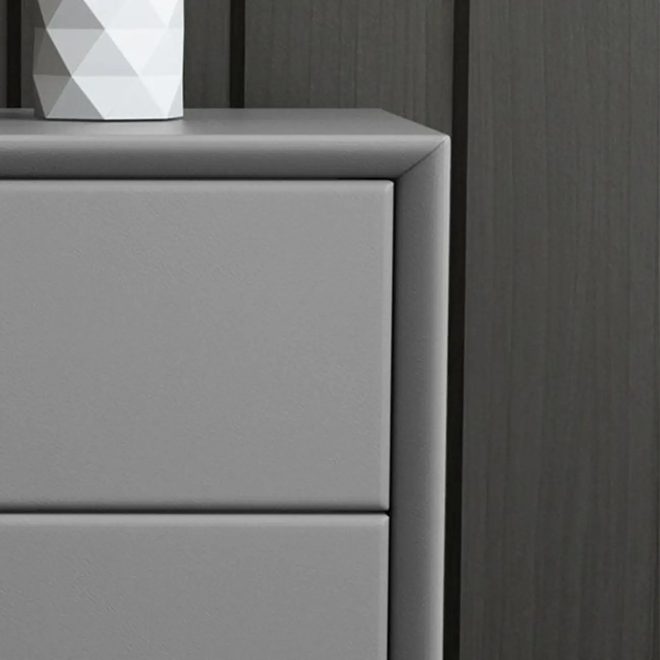 Chic Khaki Leather Gold Accents 2-Drawer Nightstand Image - 16 | homeyfad