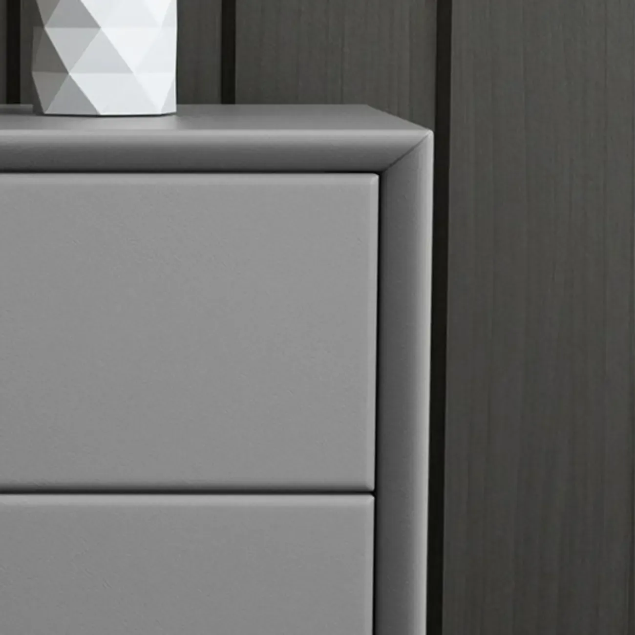 Chic Khaki Leather Gold Accents 2-Drawer Nightstand Image - 16