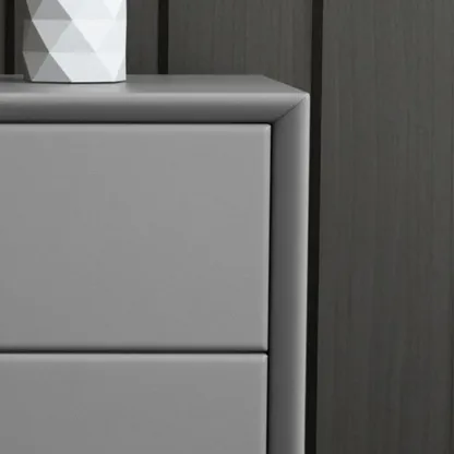 Chic Khaki Leather Gold Accents 2-Drawer Nightstand Image - 16