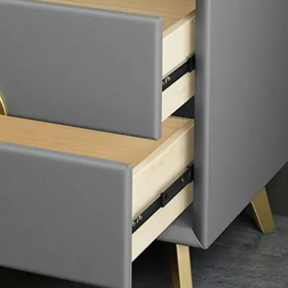 Chic Khaki Leather Gold Accents 2-Drawer Nightstand Image - 20