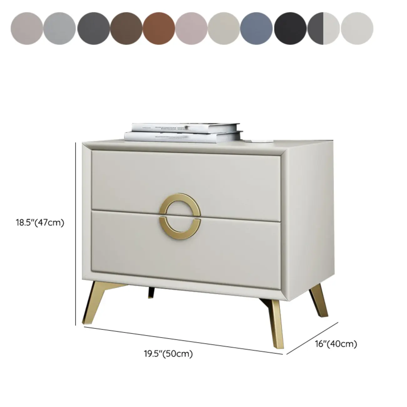 Chic Khaki Leather Gold Accents 2-Drawer Nightstand Image - 24 | homeyfad