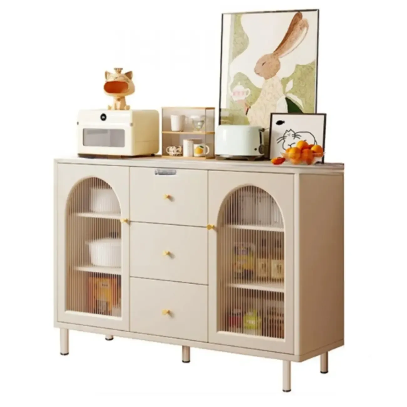 55" Scandinavian White 2-Door Sideboard with 3 Drawers Image - 10