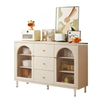 55" Scandinavian White 2-Door Sideboard with 3 Drawers Image - 13