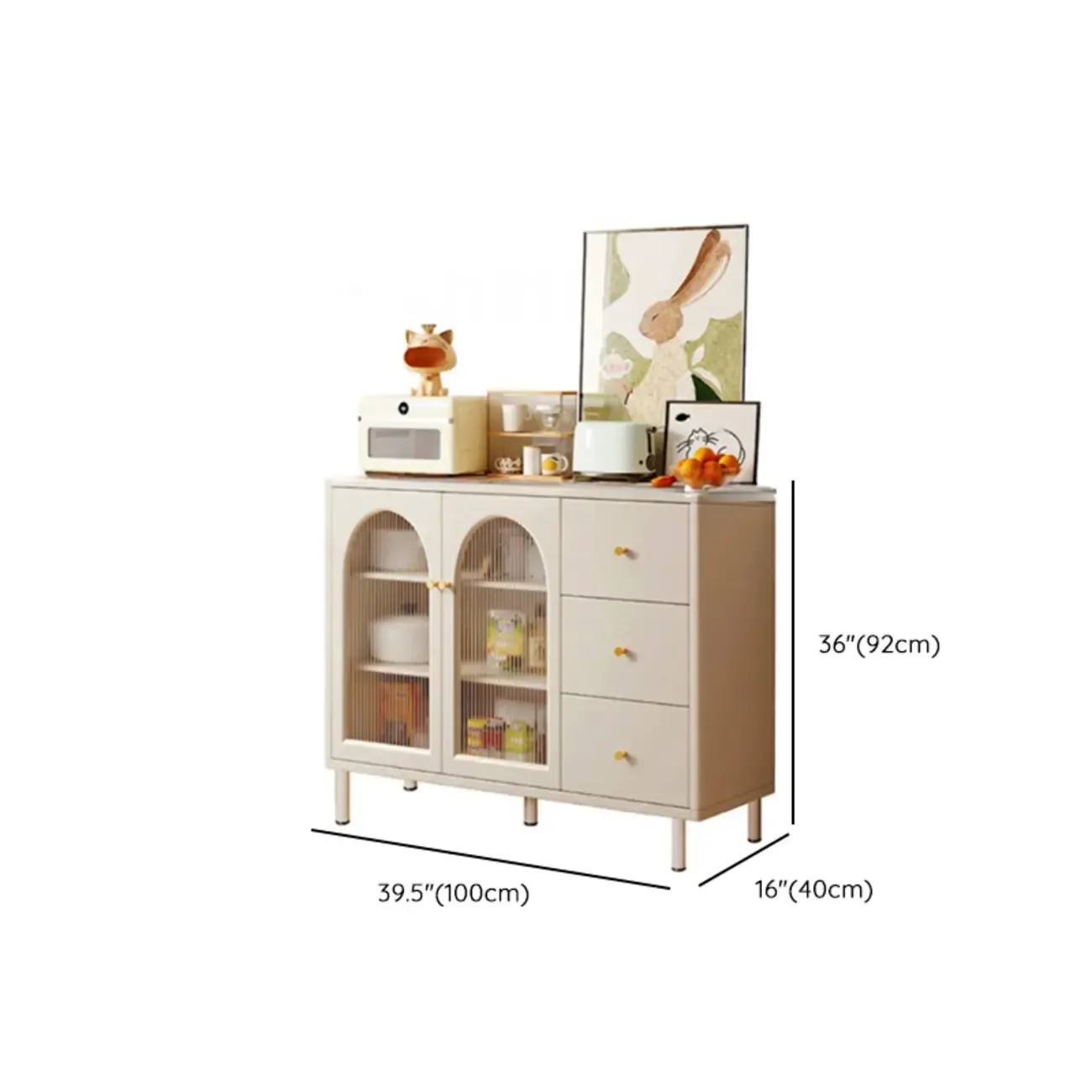 55" Scandinavian White 2-Door Sideboard with 3 Drawers #size