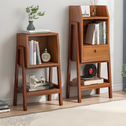 Narrow 2-Tier Natural/ White Wooden Ladder Bookcase Image - 2