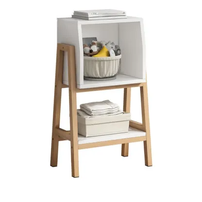 Narrow 2-Tier Natural/ White Wooden Ladder Bookcase Image - 10