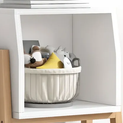 Narrow 2-Tier Natural/ White Wooden Ladder Bookcase Image - 13